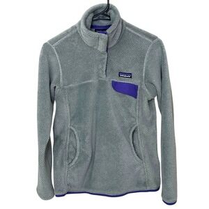 Patagonia Re-Tool Snap-T Grey Purple Trim Fleece Pullover Jacket Women's Small